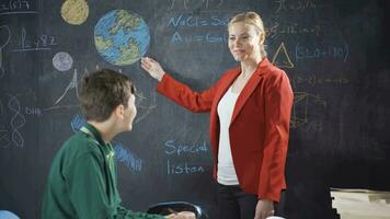 Portrait of a happy and cheerful girl student and teacher. video