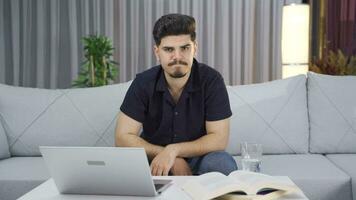 Portrait of young man refusing and saying no. Listening to news and announcements. video