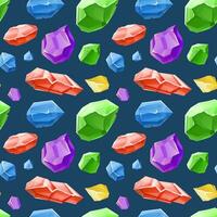 Different gemstones seamless pattern on a dark blue background. vector