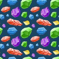 Different gemstones seamless pattern on a dark blue background. vector