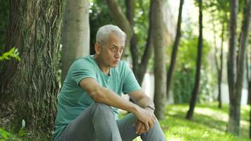 uomo motivante lui stesso nel il parco. caricare motivazione. video