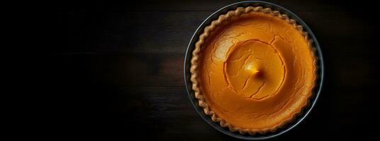 Generative AI, Homemade american traditional pumpkin pie, top view photo