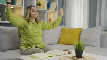 Happy dancing young woman full of joy. video