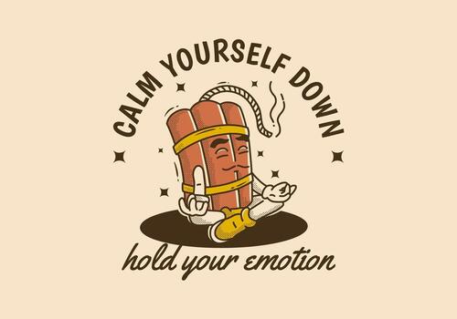 calma tú mismo abajo sostener tu emoción. mascota personaje diseño de TNT dinamitar en meditación actitud vector