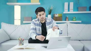 Young man working from home giving lecture at business meeting. video