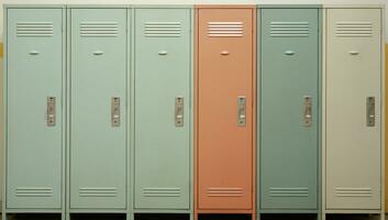 Generative AI, Row of high school lockers in the hallway, locker room photo