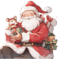 Santa Claus smiles with gifts in his hands. AI Generated illustration. png