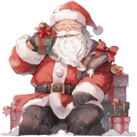 Santa Claus smiles with gifts in his hands. AI Generated illustration. png