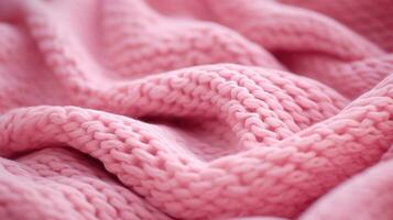 generativo ai, de punto rosado suéter textura de cerca, magenta o ligero rosado resumen antecedentes foto