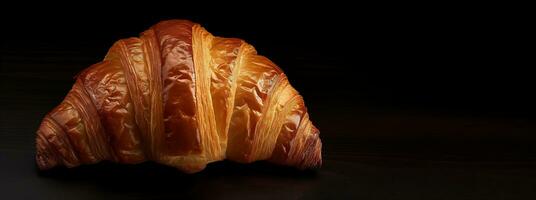 Generative AI, Fresh croissant on dark background with copy space, french bakery photo