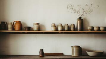 Generative AI, kitchen interior, minimalistic japanese wabi sabi style, muted natural neutral colors photo