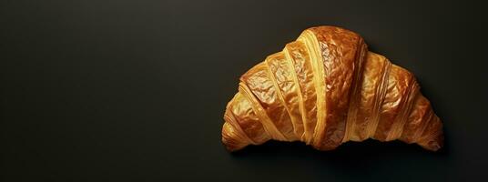 Generative AI, Fresh croissant on dark background with copy space, french bakery photo