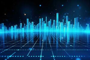 Generative AI, stock market chart lines, financial graph on technology abstract blue background represent financial crisis, financial meltdown. Technology concept, trading market concept. photo