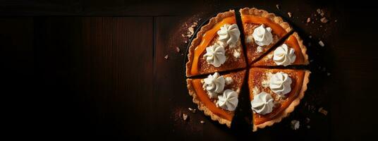 Generative AI, Homemade american traditional pumpkin pie, top view photo