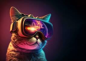 gato en vr auriculares disfrutando aumentado virtual realidad. generativo ai foto