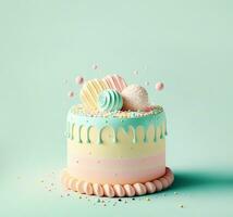 dulce cumpleaños pastel en pastel colores. generativo ai foto