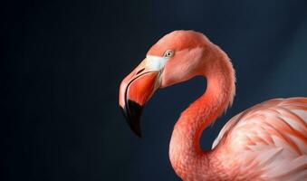 Graceful flamingo studio portrait with copy-space, Generative AI photo