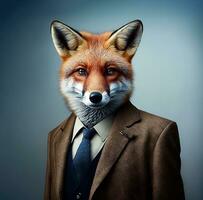 Fox in vintage business suit portrait. Generative AI photo