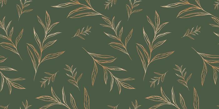 sin costura modelo con mano dibujado oro hojas y sucursales. Perfecto para fondo de pantalla, envase papel, web sitios, fondo, social medios de comunicación, Blog, presentación y saludo tarjetas vector