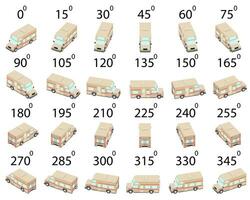 un conjunto de 24 autocaravanas desde diferente anglos. vector