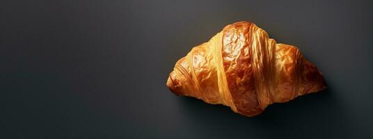 Generative AI, Fresh croissant on dark background with copy space, french bakery photo