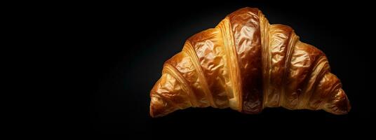 Generative AI, Fresh croissant on dark background with copy space, french bakery photo