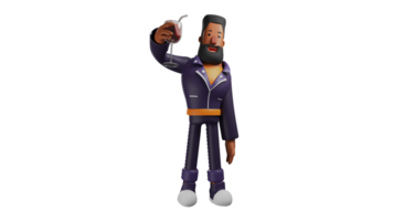 3D Illustration. Casually Man 3D Cartoon Character. Adult men who are attending a party. A bearded man stands while holding a glass of wine. Cool men who smile sweetly. 3D cartoon character png