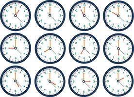 Wall Clock Number Symbol Flat Vector Collection, Time Clock Illustration