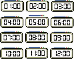 Digital Clock Time Flat Vector Set with 24 Hours, Digital Number Illustration