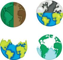 Global Warming and Pollution Effect Flat Vector Illustration Collection, Earth Illustration