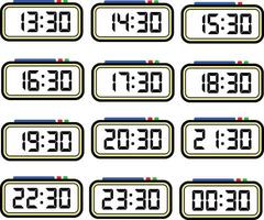 Digital Clock Time Flat Vector Set with 24 Hours, Digital Number Illustration