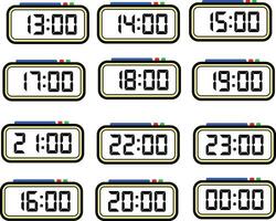 Digital Clock Time Flat Vector Set with 24 Hours, Digital Number Illustration