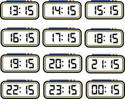 Digital Clock Time Flat Vector Set with 24 Hours, Digital Number Illustration