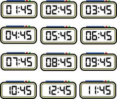 Digital Clock Time Flat Vector Set with 24 Hours, Digital Number Illustration