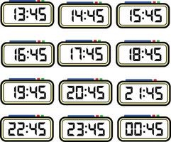 Digital Clock Time Flat Vector Set with 24 Hours, Digital Number Illustration