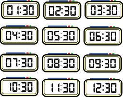 Digital Clock Time Flat Vector Set with 24 Hours, Digital Number Illustration