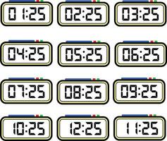 Digital Clock Time Flat Vector Set with 24 Hours, Digital Number Illustration