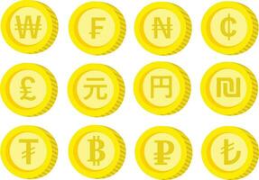 Coin Money Icon Set, Money and Currency Exchange Flat Vector Design