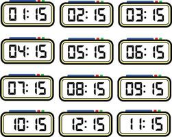 Digital Clock Time Flat Vector Set with 24 Hours, Digital Number Illustration