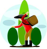 Illustration of Woman character picking up tea leaves cartoon vector image