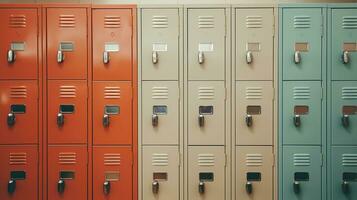 generativo ai, fila de alto colegio casilleros en el pasillo, armario habitación foto