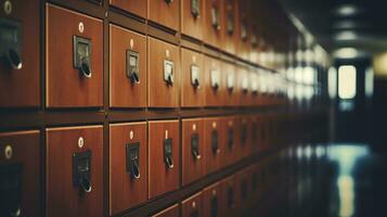 Generative AI, Row of high school lockers in the hallway, locker room photo