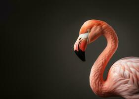 Graceful flamingo studio portrait with copy-space, Generative AI photo