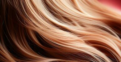 Blonde hair close-up as background. Women's long natural blonde hair. Styling wavy shiny curls - AI generated image photo