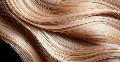 Blonde hair close-up as background. Women's long natural blonde hair. Styling wavy shiny curls - AI generated image photo