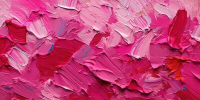 Generative AI, Closeup of impasto abstract rough viva magenta color art painting texture photo