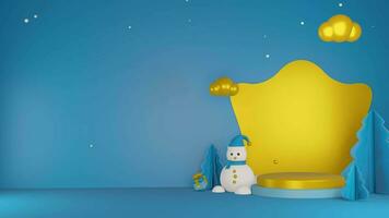 3D blue background with Christmas minimalist gold podium, suitable for product promotion video