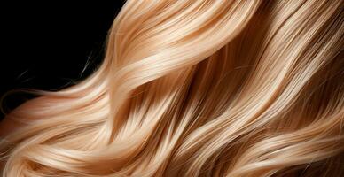 Blonde hair close-up as background. Women's long natural blonde hair. Styling wavy shiny curls - AI generated image photo