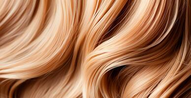 Blonde hair close-up as background. Women's long natural blonde hair. Styling wavy shiny curls - AI generated image photo