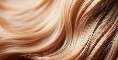 Blonde hair close-up as background. Women's long natural blonde hair. Styling wavy shiny curls - AI generated image photo